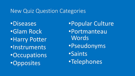 New Quiz Question Categories - Get What You Want, Not What You're Given